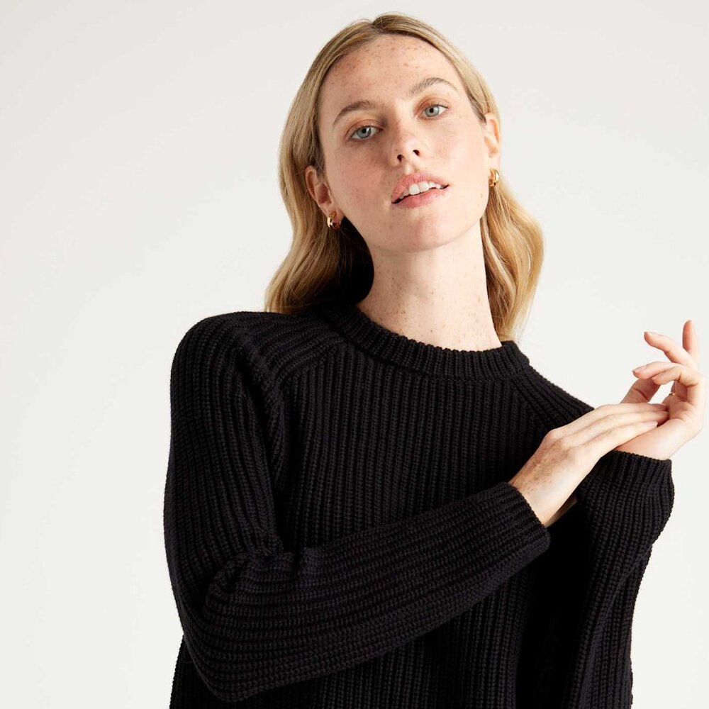 Quince Women's Black Medium - 100% Organic Cotton Fisherman Crew Sweater